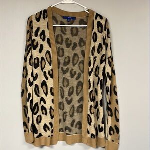 Apt. 9  Animal Print (Leopard) Open Front Long Sleeve Cardigan, XS, acrylic
